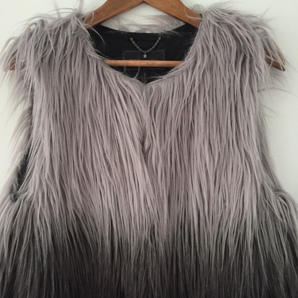 BCBGMaxAzria Black and Gray Ombre Faux Fur Vest - Picture 3 of 16